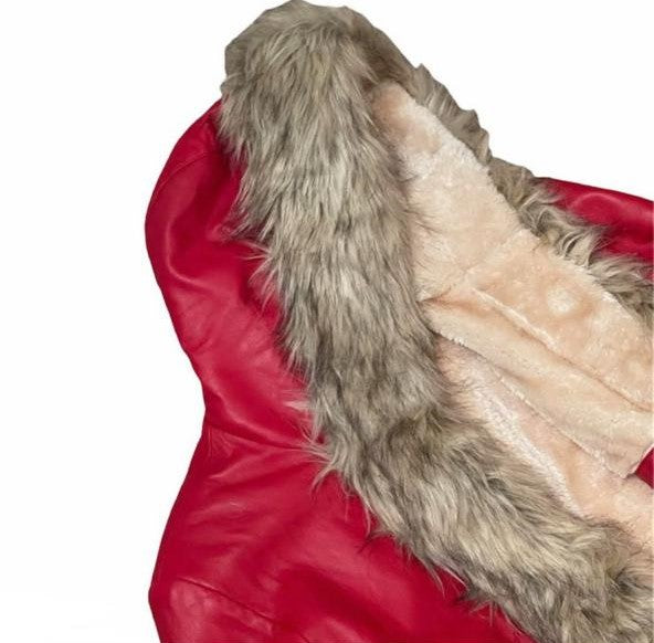 Santa Claus The Christmas Chronicles Red Christmas Coat For Men, Faux Leather, Real Sheepskin Leather with Artificial Fur Winter Long Jacket